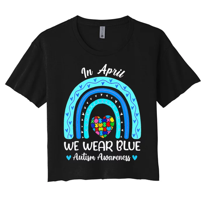 In April We Wear Blue ASD Awareness Puzzle Women's Crop Top Tee