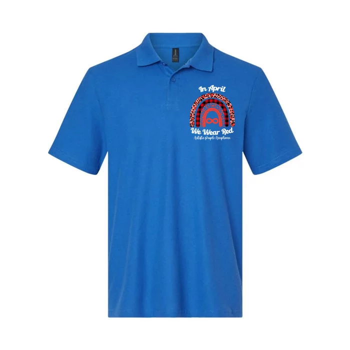 In April We Wear Red Instead Autism People Acceptance Gift Softstyle Adult Sport Polo