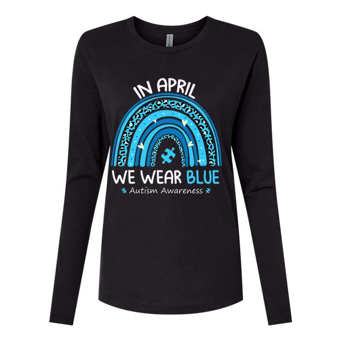 In April We Wear Blue Rainbow Autism puzzle Womens Cotton Relaxed Long Sleeve T-Shirt