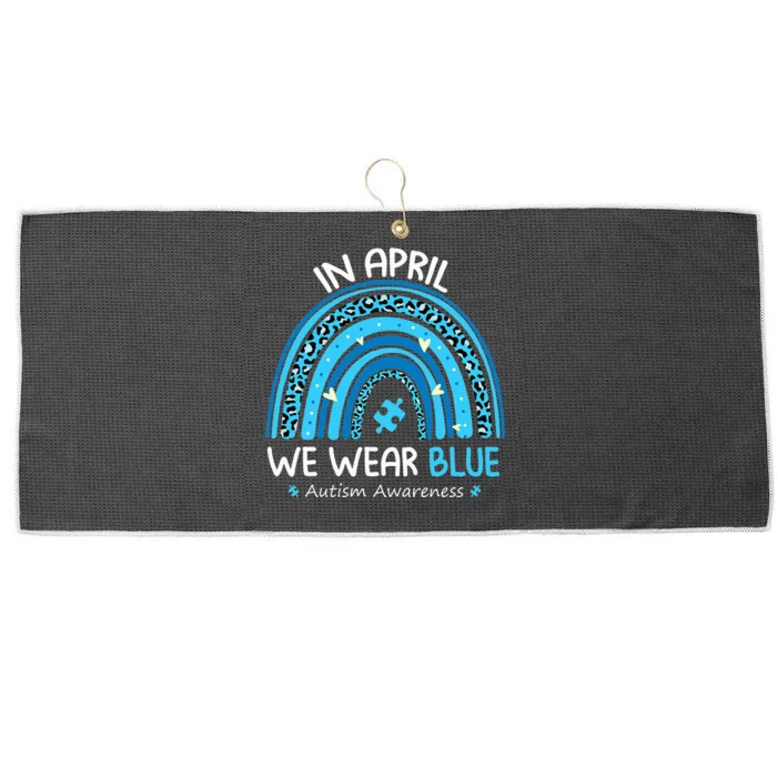 In April We Wear Blue Rainbow Autism puzzle Large Microfiber Waffle Golf Towel