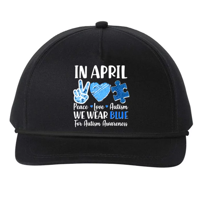 In April We Wear Blue Peace Love Autism Awareness Snapback Five-Panel Rope Hat