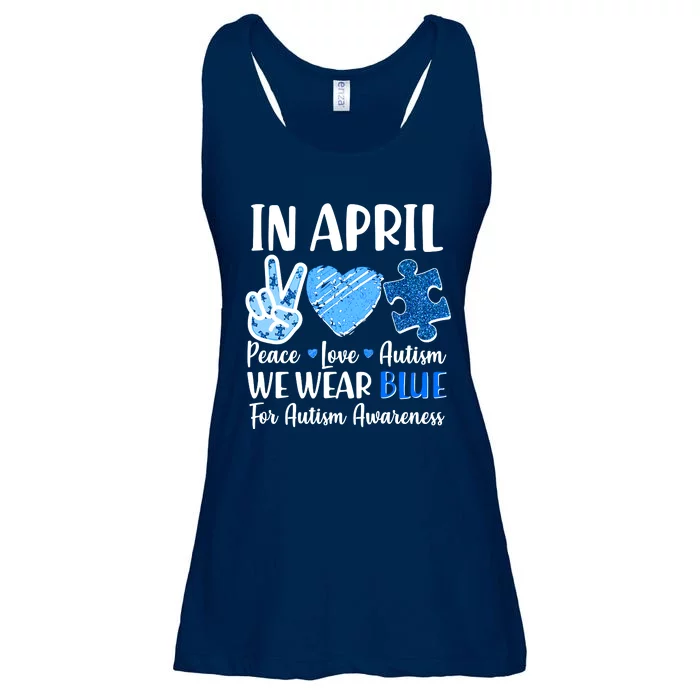 In April We Wear Blue Peace Love Autism Awareness Ladies Essential Flowy Tank