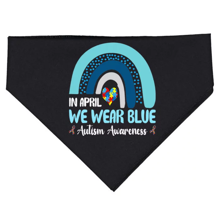 In April We Wear Blue Rainbow Autism Puzzle USA-Made Doggie Bandana