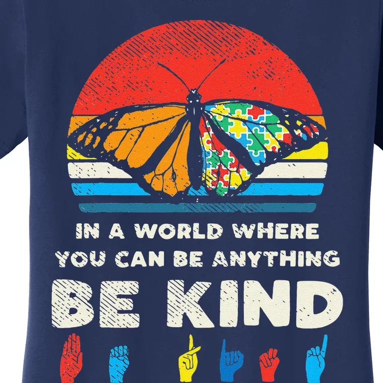 In A World Be Kind Monarch Butterfly Retro Autism Awareness Women's T-Shirt