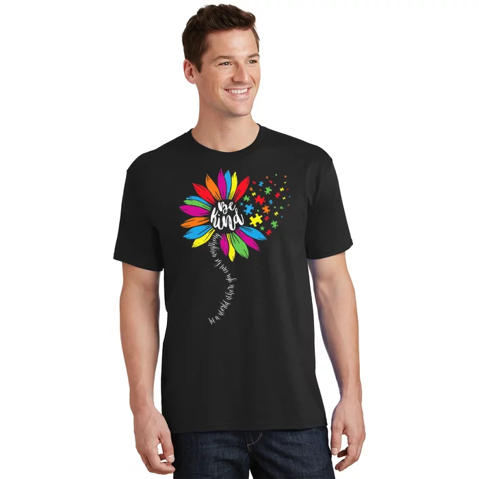 In A World You Can Sunflower Autism Awareness Be Kind Puzzle T-Shirt