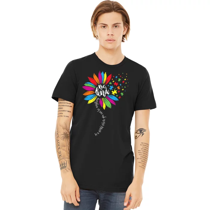 In A World You Can Sunflower Autism Awareness Be Kind Puzzle Premium T-Shirt