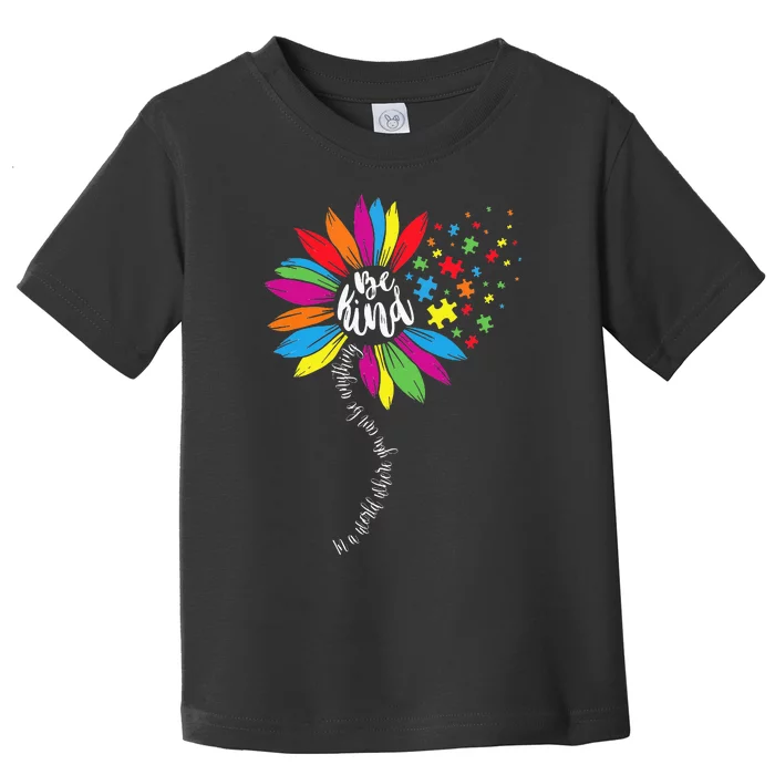 In A World You Can Sunflower Autism Awareness Be Kind Puzzle Toddler T-Shirt