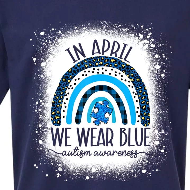 In April We Wear Blue Funny Puzzle Piece Autism Awareness Great Gift Sueded Cloud Jersey T-Shirt