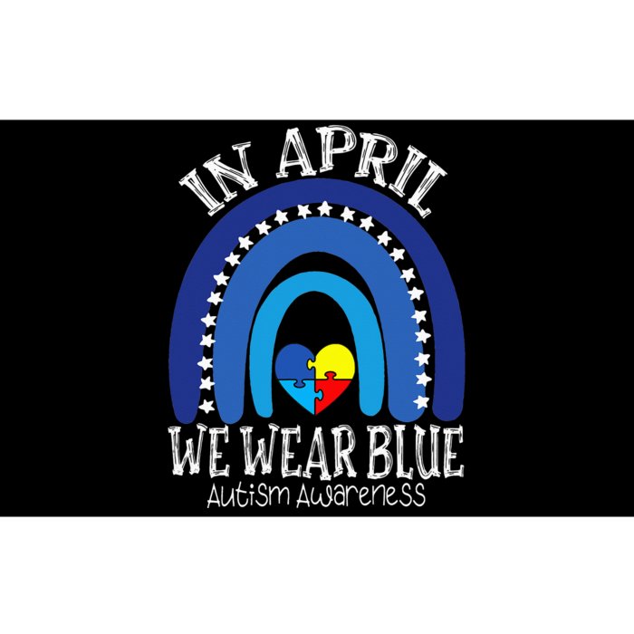 In April We Wear Blue Autism Awareness Puzzle Rainbow Heart Bumper Sticker