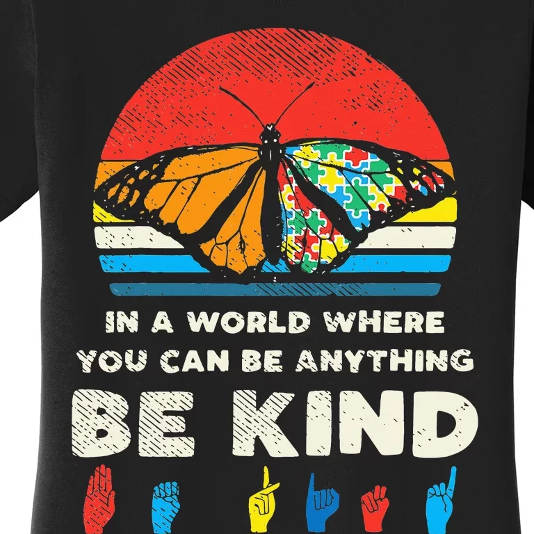 In A World Be Kind Monarch Butterfly Retro Autism Awareness Women's T-Shirt