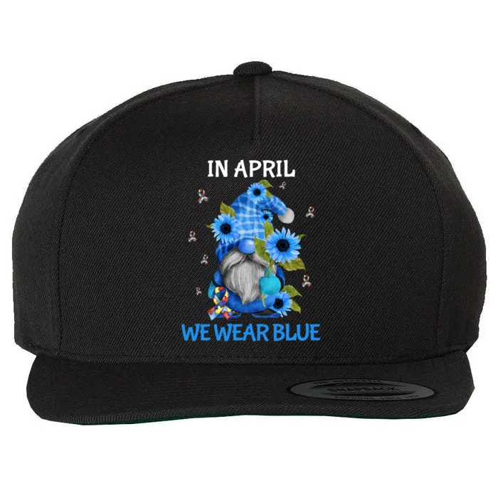 In April We Wear Blue Gnome Floral Autism Awareness Month Gift Wool Snapback Cap