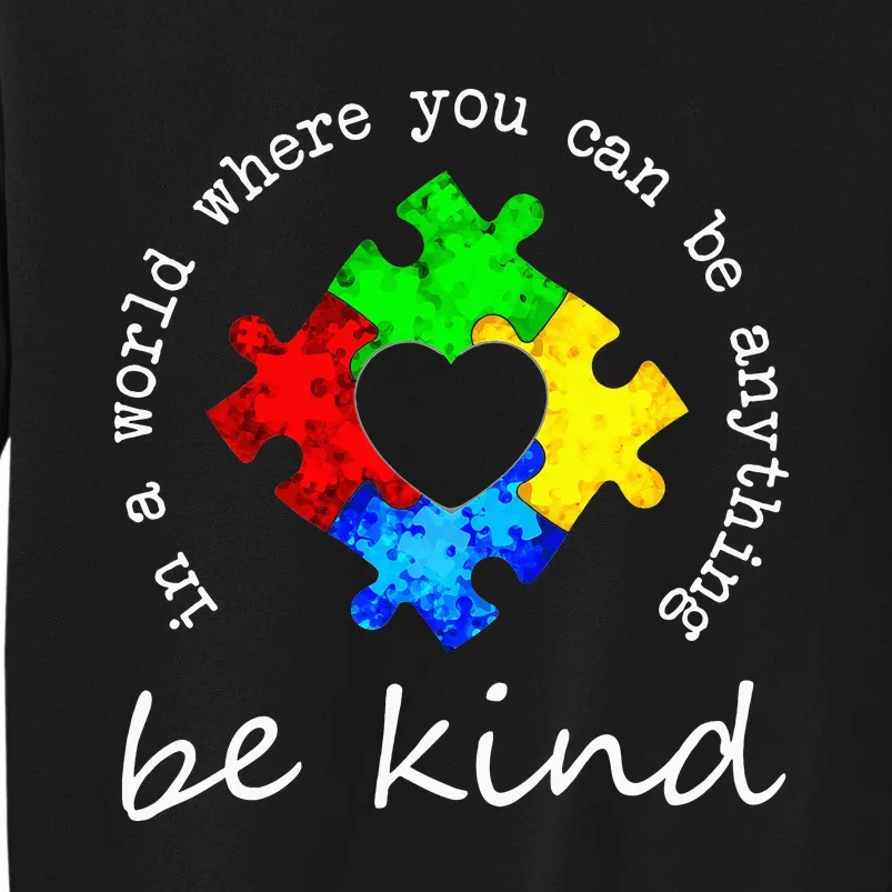 In A World Where You Can Be Anything Be Kind Autism Puzzle Tall Sweatshirt