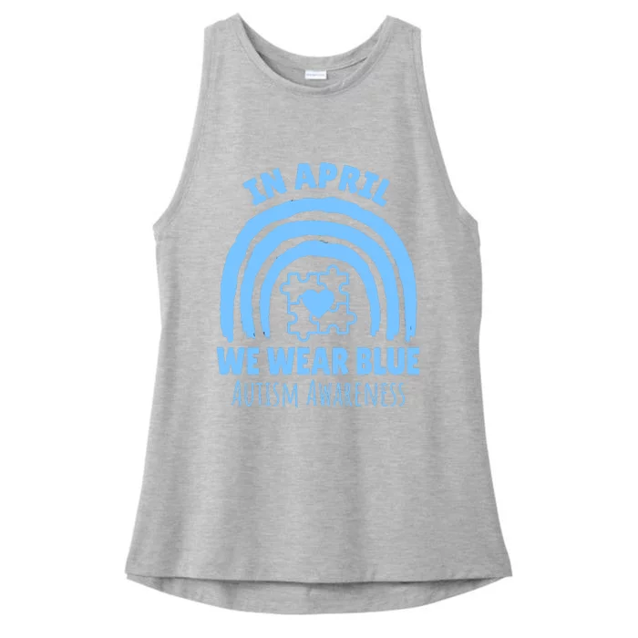 In April We Wear Blue Autism Awareness Month Puzzle Ladies Tri-Blend Wicking Tank