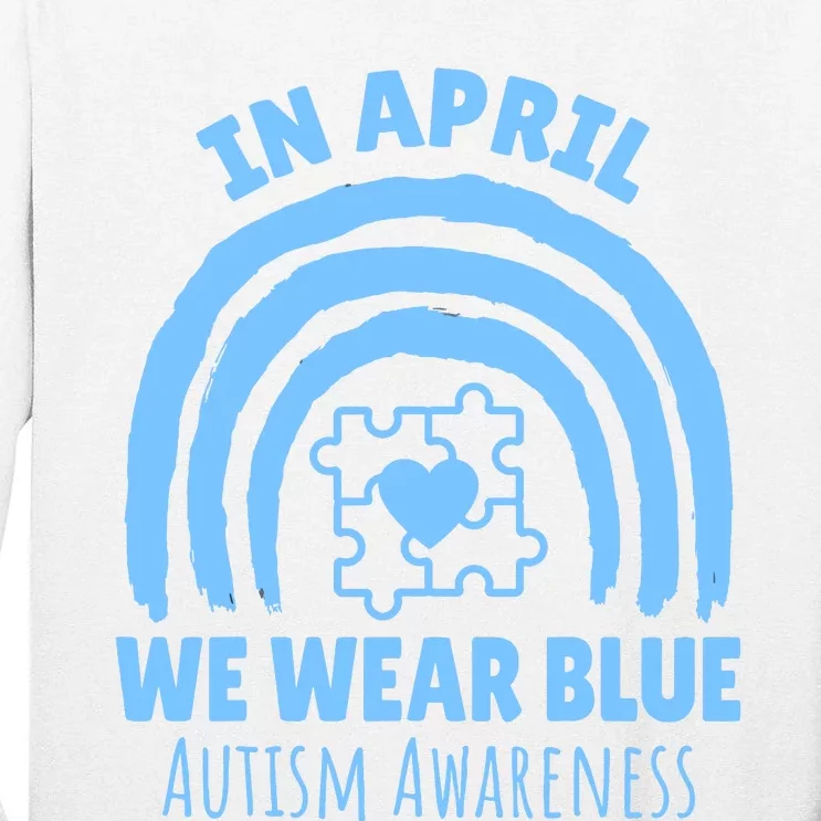 In April We Wear Blue Autism Awareness Month Puzzle Tall Long Sleeve T-Shirt