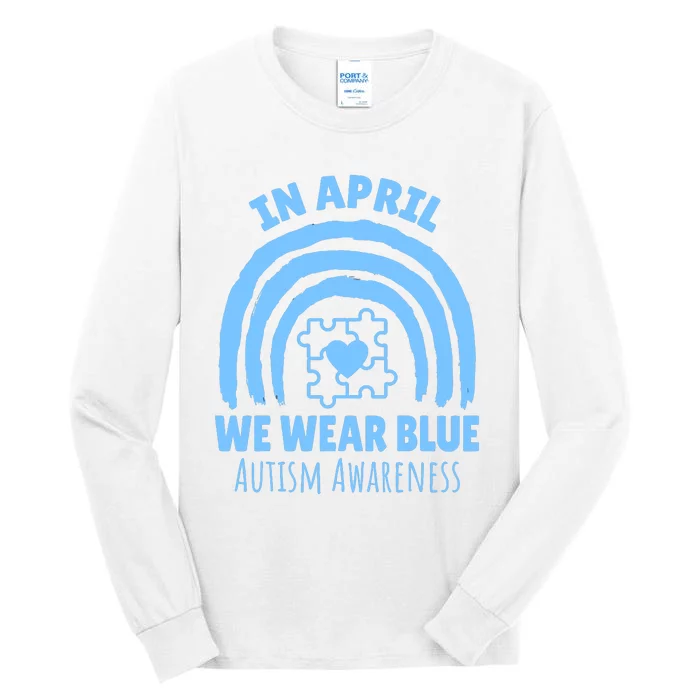 In April We Wear Blue Autism Awareness Month Puzzle Tall Long Sleeve T-Shirt