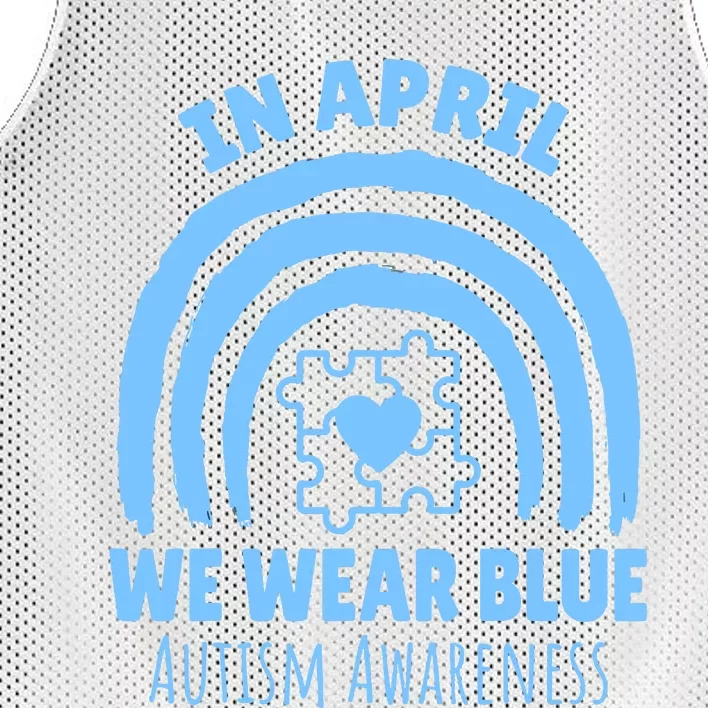 In April We Wear Blue Autism Awareness Month Puzzle Mesh Reversible Basketball Jersey Tank