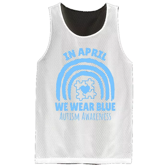 In April We Wear Blue Autism Awareness Month Puzzle Mesh Reversible Basketball Jersey Tank