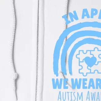 In April We Wear Blue Autism Awareness Month Puzzle Full Zip Hoodie