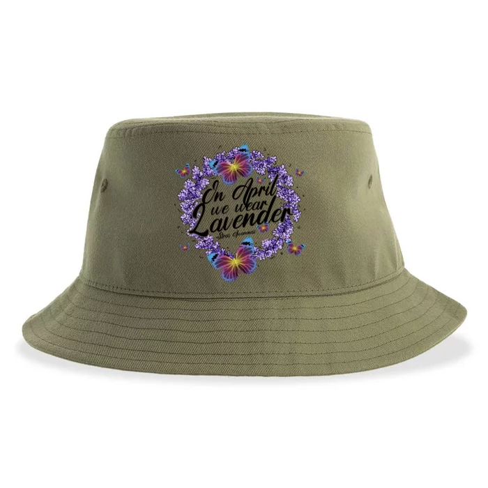 In April We Wear Lavender Stress Awareness Month Butterfly Meaningful Gift Sustainable Bucket Hat