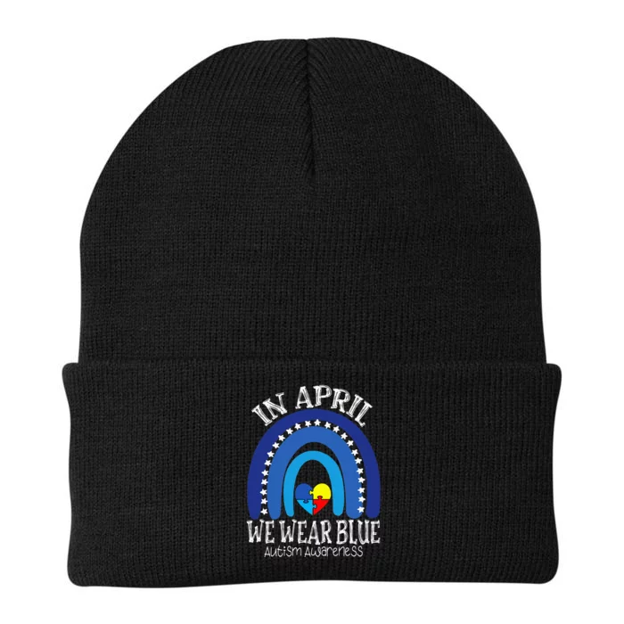 In April We Wear Blue Autism Awareness Puzzle Knit Cap Winter Beanie