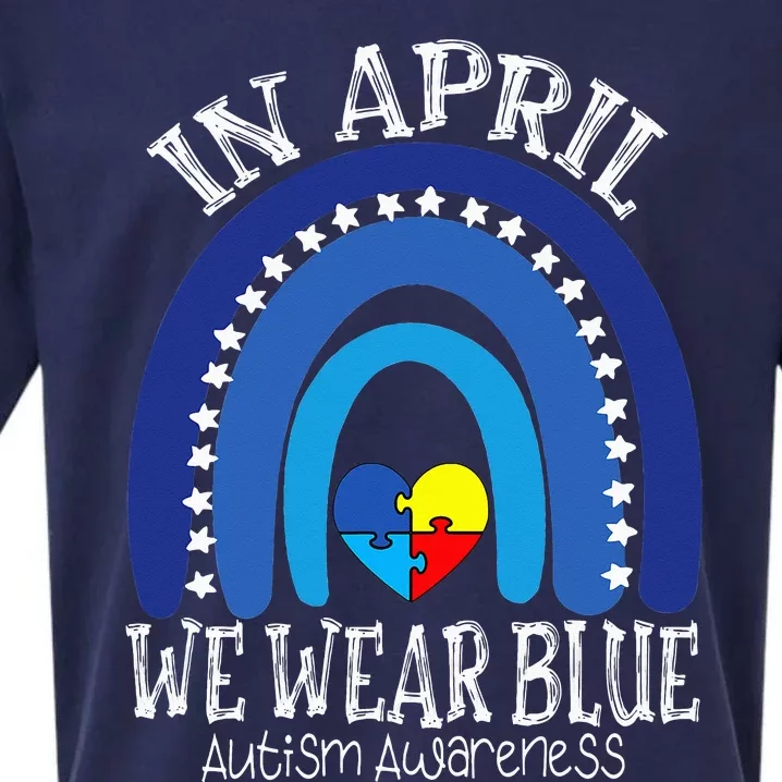 In April We Wear Blue Autism Awareness Puzzle Sueded Cloud Jersey T-Shirt