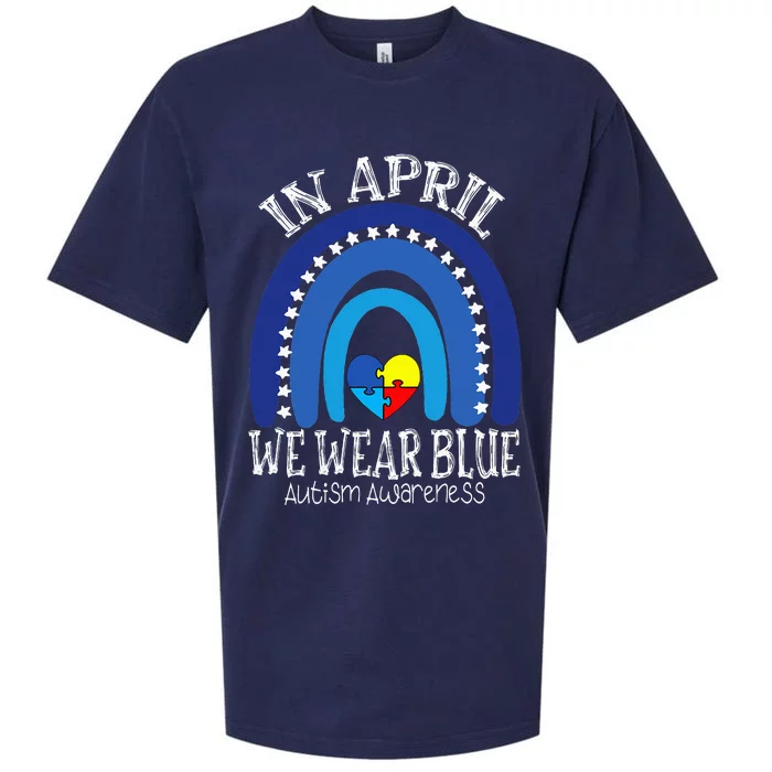 In April We Wear Blue Autism Awareness Puzzle Sueded Cloud Jersey T-Shirt