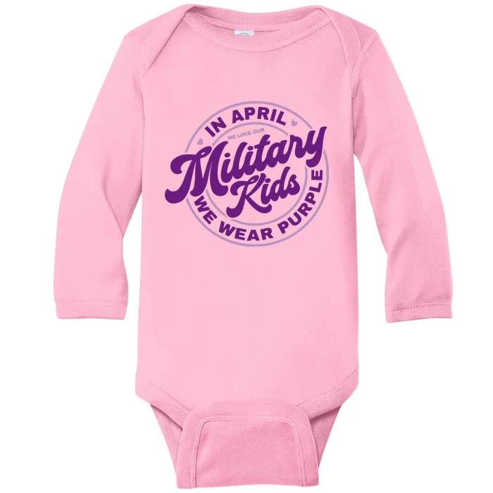 In April We Wear Purple Military Baby Long Sleeve Bodysuit