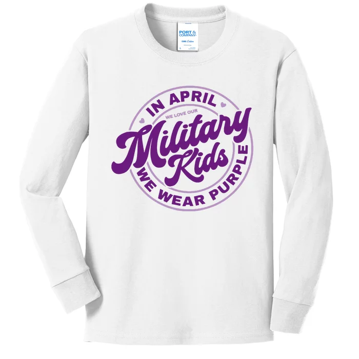 In April We Wear Purple Military Kids Long Sleeve Shirt