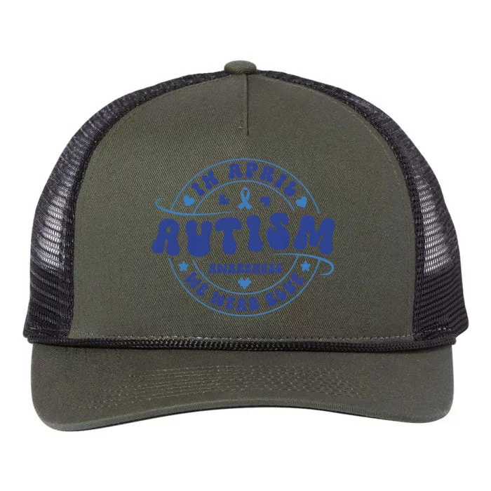 In April We Wear Blue Autism Awareness Month Retro Rope Trucker Hat Cap