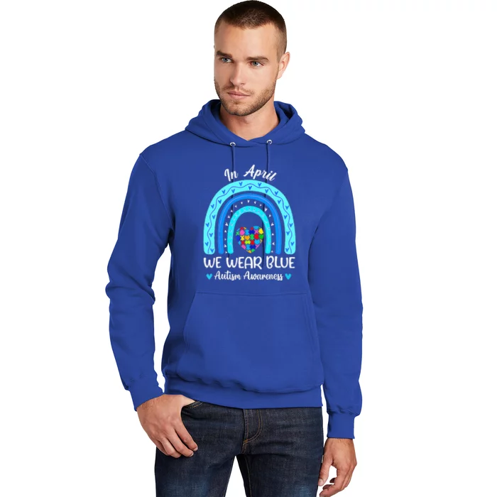 In April We Wear Blue Autism Awareness Month Puzzle Rainbow Hoodie