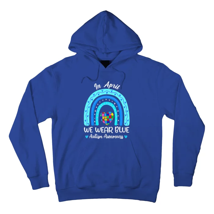 In April We Wear Blue Autism Awareness Month Puzzle Rainbow Hoodie