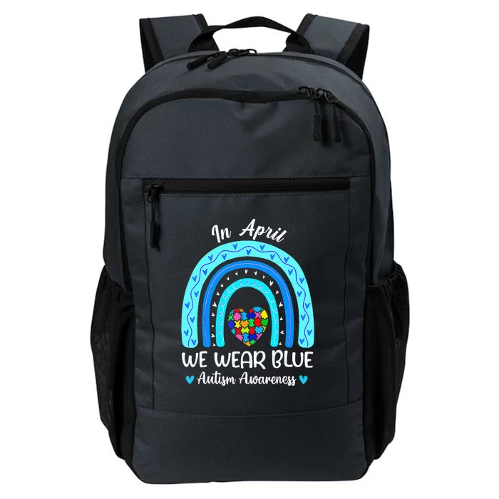 In April We Wear Blue Autism Awareness Month Puzzle Rainbow Daily Commute Backpack