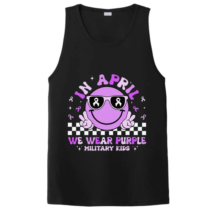 In April We Wear Purple For Military Smile Face Performance Tank