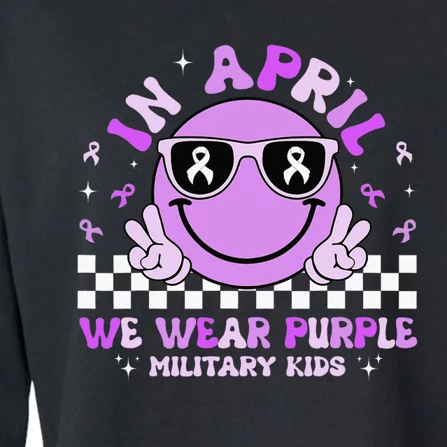 In April We Wear Purple For Military Smile Face Cropped Pullover Crew