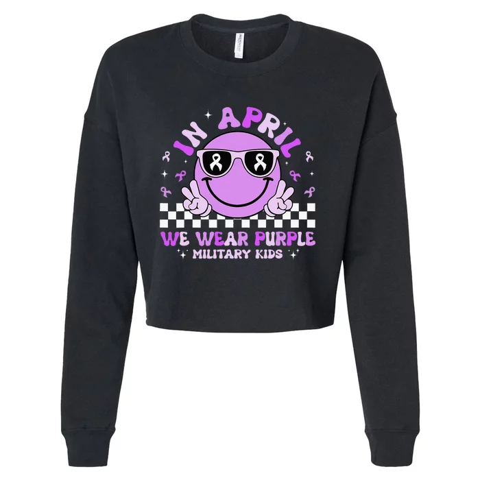 In April We Wear Purple For Military Smile Face Cropped Pullover Crew