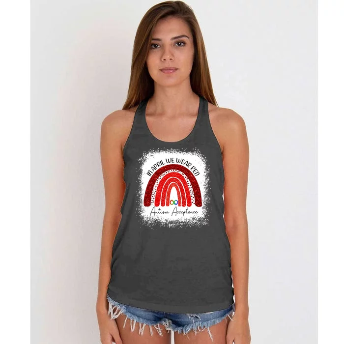 In April We Wear Red Autism Acceptance Women's Knotted Racerback Tank