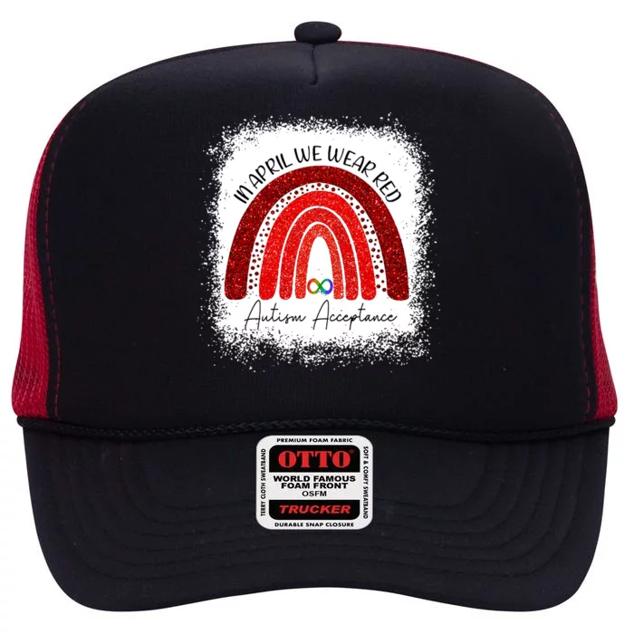 In April We Wear Red Autism Acceptance High Crown Mesh Trucker Hat