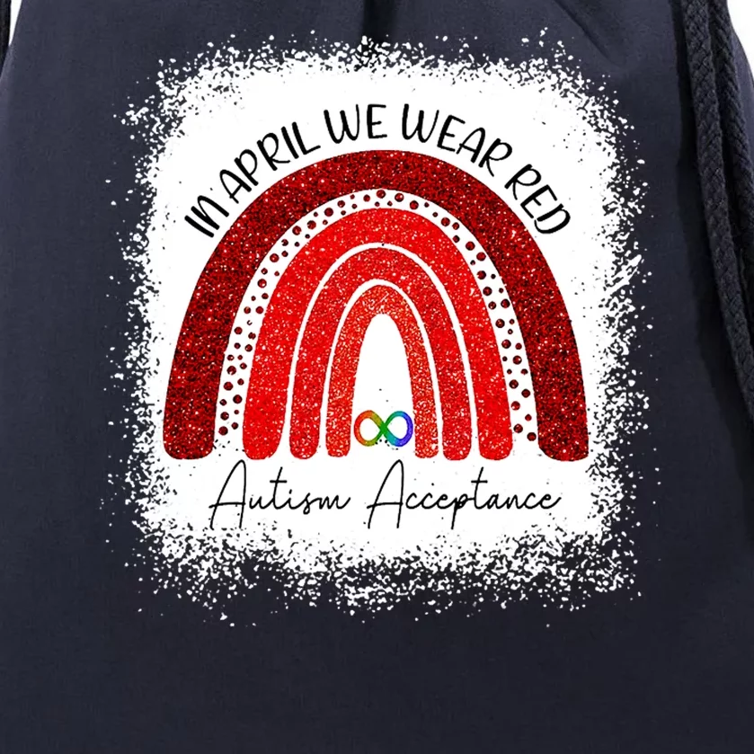 In April We Wear Red Autism Acceptance Drawstring Bag