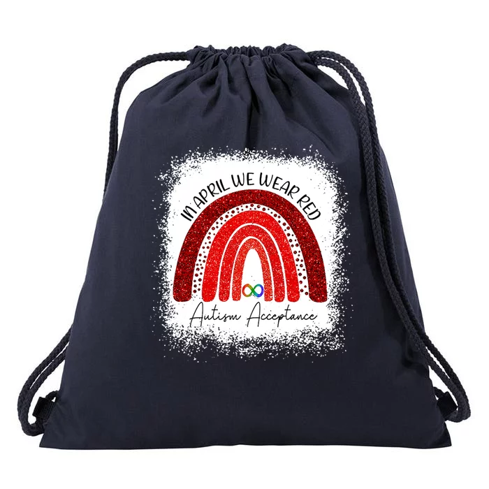 In April We Wear Red Autism Acceptance Drawstring Bag