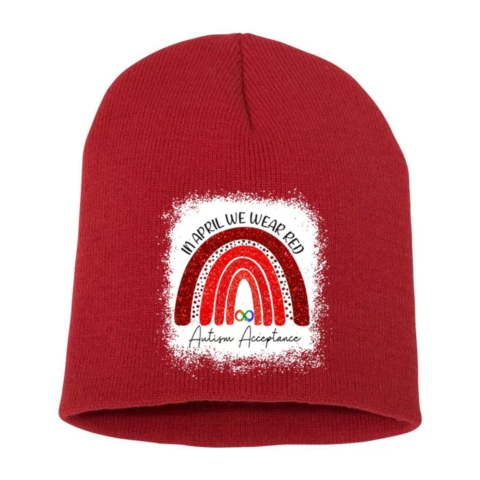 In April We Wear Red Autism Acceptance Short Acrylic Beanie