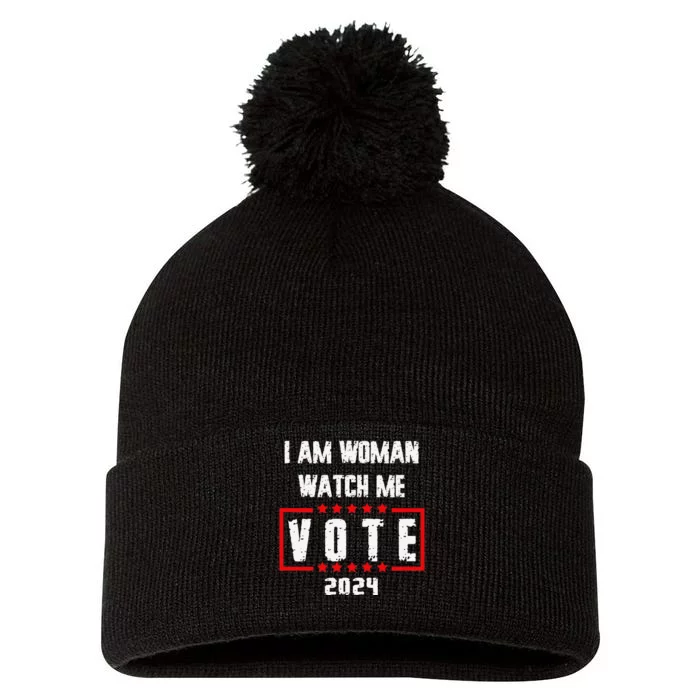 I Am Woman Watch Me Vote Woman Voting Usa 2024 Election Day Pom Pom 12in Knit Beanie