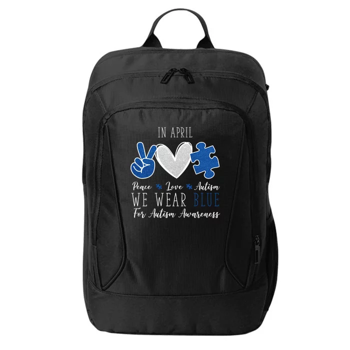 In April We Wear Blue For Autism Peace Love City Backpack