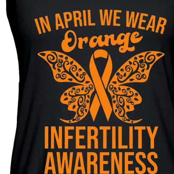 In April We Wear Orange Butterfly Infertility Awareness Week Ladies Essential Flowy Tank