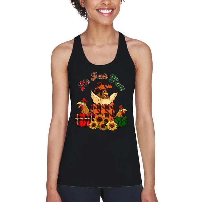 ItS Autumn YAll Thanksgiving Chickens Inside Fall Pumpkins Women's Racerback Tank