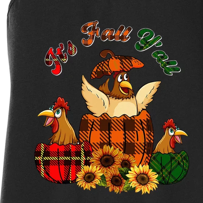 ItS Autumn YAll Thanksgiving Chickens Inside Fall Pumpkins Women's Racerback Tank