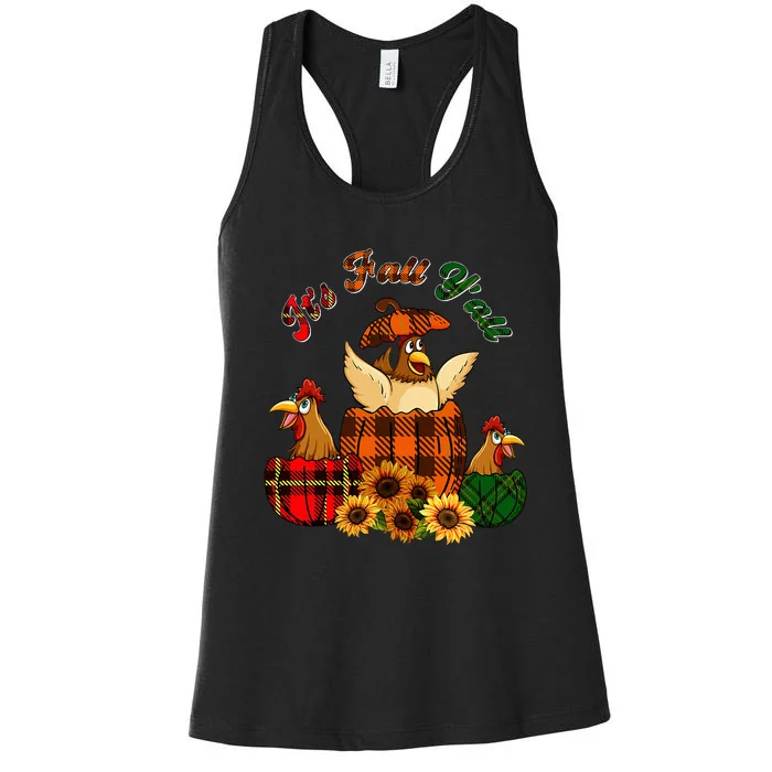 ItS Autumn YAll Thanksgiving Chickens Inside Fall Pumpkins Women's Racerback Tank