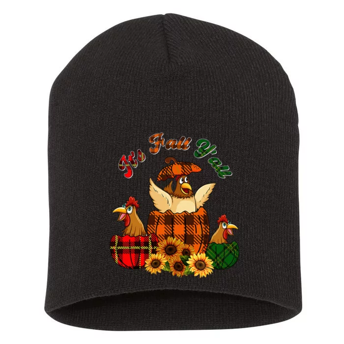 ItS Autumn YAll Thanksgiving Chickens Inside Fall Pumpkins Short Acrylic Beanie