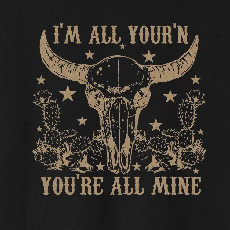 Im All Yourn Youre All Mine Western Cow Skull Women's Crop Top Tee