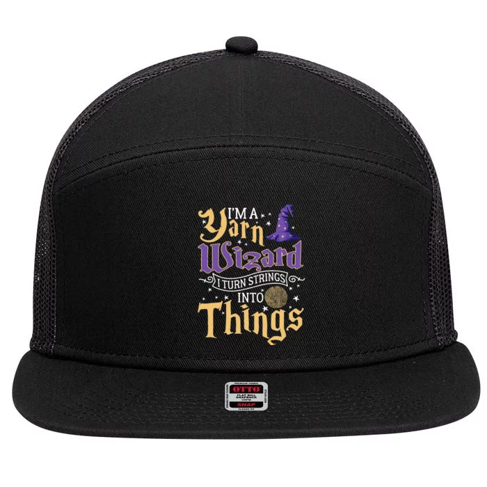 Im A Yarn Wizard I Turn Strings Into Things Funny Crochet 7 Panel Mesh Trucker Snapback Hat