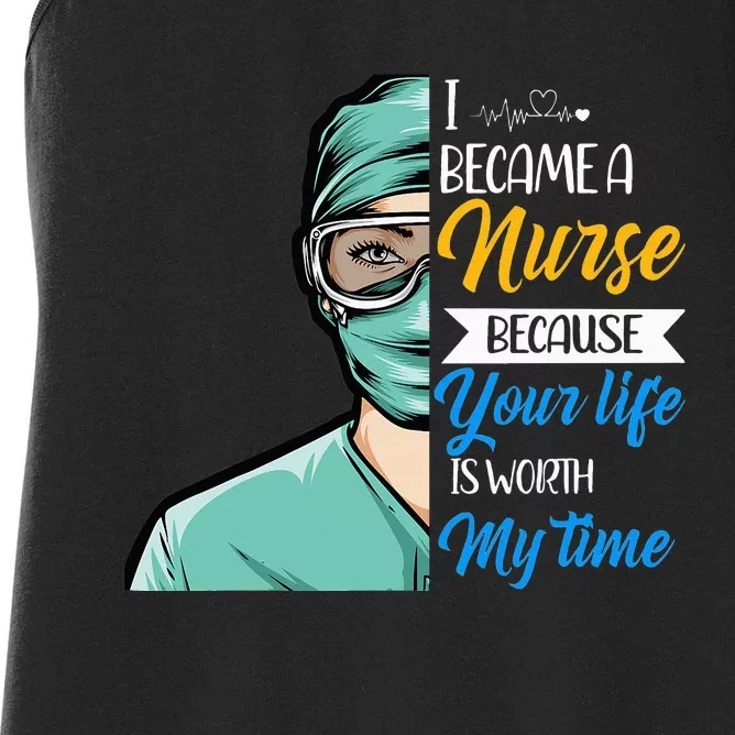 I Became A Nurse Beauce Your Life Is Worth My Time Nursing Women's Racerback Tank